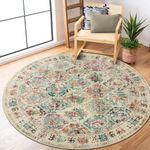 Lahome Round Rug, Large Washable Dining Room Round Area Rug Soft Kitchen Circle Rug, Boho Moroccan Floral Non-Slip Non-Shedding Printed Indoor Carpet for Bedroom Entryway Bathroom, Multi Color