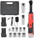 Cordless Electric Ratchet Wrench Set 12V Power Electric Ratchet Wrench 3/8inch 400 RPM Variable Speed with Sockets Two 2000mAh Batteries and Charger