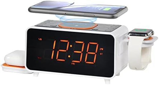 Dual Wireless Charging Alarm Clock Radio with Bluetooth Speaker, FM Radio, Two USB Port, Dual Alarm, Snooze, Night Light, Auto & Manual Dimmer Control and 1.4" Orange Display AC Adapter iTOMA CKS209