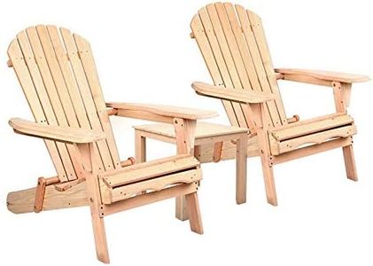 Gardeon Beach Chair Wooden Folding Outdoor Table and Chairs Camping Adirondack, Patio Furniture Lounge Settinh Armchair Garden Pool Backyard Deck, with Coffee Natural Set of 3