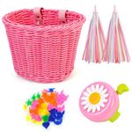 Kids Bike Basket Set, Children's Bicycle Bell Streamers Balance Bike Decoration Accessories Bicycle Basket Wheel Spoke Beads (Pink)