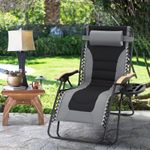 MAISON ARTS Oversized XXL Padded Zero Gravity Lawn Chair Foldable Recliner 30" Wide Seat Anti Gravity Lounge Chair Outdoor Camp Chair for Poolside Backyard Beach, Support 400LBS, Grey