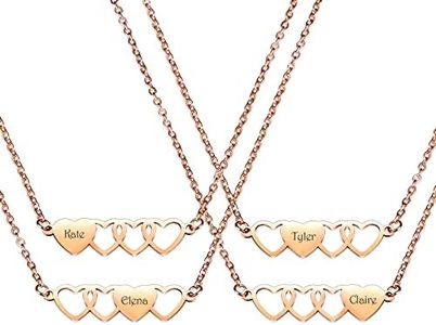 MeMeDIY Collana Personalizzata con Cuore Abbinato, Nome Personalizzato in Acciaio Inossidabile Regolabile Oro Rosa Collana Dell'amicizia BFF per 4 Sorelle Migliori Amiche Donne Ragazze