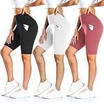 MOREFEEL 3 Pack Biker Shorts for Women with Pockets - 8" High Waist Tummy Control Workout Gym Yoga Running Summer Short Pants