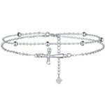 Lydreewam Cross Bracelet for Women 925 Sterling Silver Double Chain Crucifix Bracelet with 3A Cubic Zirconia & Gift Box, Bracelet for Christmas Christian Communion, Adjustable 17+4cm