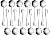 Foamia Soup Spoons, 12-Pack Stainless Steel Spoons Silverware Round Cereal Spoon Dinner Spoons Tablespoons Set for Bouillon Dessert Ice Cream Kitchen Cooking Flatware