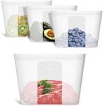 Annaklin Large Reusable Food Bags 4 Pack, 1.5 Quart(50.7fl.oz) 100% Silicone Food Storage Bags Stand Up Zip Silicone Bags for Food Container, Freezer Microwave Oven Dishwasher Safe, Translucent