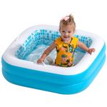 GRIP A POOL Inflatable Baby Pool with Grip Handle Bars and Blow Up Padded Floor with Drain - Small Square Kiddie Pool for Toddlers 1-3 Perfect Mini Bathtub and Ball Pit 34" Summer Blue