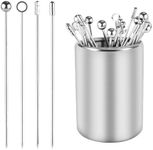 Cocktail Picks and Holder Kit, 28pcs Metal Cocktail Toothpicks for Drinks with Holder, Swizzle Cocktail Stirrers Sticks Reusable Appetizer Skewers for Fruits Sandwiches Cupcakes Party Supplies