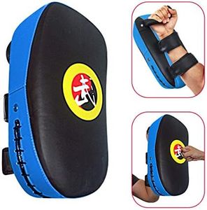 TLBTEK 1Pcs Blue Taekwondo Kick Pad PU Muay Thai Pads MMA Karate Kick Pads Kickboxing Training Pads Martial Arts Punching Pads Leather Strike Curved Kicking Shield