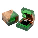 Wedding Ring Box,Sage Green Engagement Ring Box with Single Slot Handcrafted Wood and Resin Ring Box for Proposal Wedding Ceremony, Jewelry Organizer Elegant and Retro Ring Holder Box