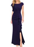 WOOSEA Women's Split Bodycon Mermaid Evening Cocktail Long Dress, Navy Blue, XXL