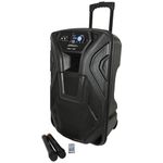 qtx BUSKER-15 | Rechargeable Battery Powered Portable PA with 2 Wireless Microphones and Bluetooth Connectivity, 15-Inch