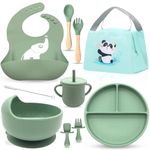 Zestify 10 Pcs Baby Weaning Set with Portable Lunch Bag | Silicone Feeding Essential | Bib, Sippy Cup, Fork, Spoon & Bowl | Microwave & Dishwasher Safe Baby Feeding Set | Ideal Baby Gift | Green