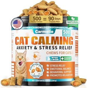 Cat Calming Treats, 500 Crunchy & Creamy Calming Cat Treats with Melatonin, Chamomile for Cats Stress and Anxiety Relief - Travel, Boarding, Vet Visits, Separation Anxiety, Chicken and Krill Flavored