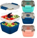 4 Pack Salad Lunch Container with 4 Compartment Tray, 52 Oz Bento Lunch Box with Spoon, Dressing Cup, Portable Salad Container for Lunch, Salad Toppings, Snacks, Fruit