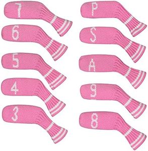 Scott Edward 10 Pcs Golf Club Head Covers for Irons Cuteness and Basically Socks Shape Washable & Durable Golf Club Head Protector (Pink)