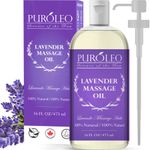 PUROLEO Massage Oil All-Natural Formula with Coconut Oil, Almond Oil, and Jojoba Oil for Hair, Body, and Face - Nourishing and Relaxing Massage Oil for Women - Ideal for Massage Therapy - Made in Canada with Premium Bottle - Luxurious and Large Bottle Size for Long-Lasting Use - Elevate Your Massage Experience with PUROLEO's Lavender Massage Oil (Lavender, 16 Fl Oz/473 ML)