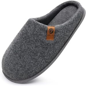 ONCAI Mens Scuff Slippers Cozy Memory Foam Knit Felt Warm House Shoes Slip On Indoor/Outdoor With Arch Surpport Grey Size 14