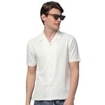 Voroxy Men Regular Fit Self-Design Cuban Collar Casual Shirt (HS_34001_WHITE_S_White_Small)