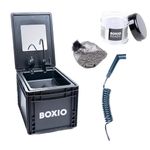 BOXIO - WASH Plus: Mobile Sink with Hand Pump, Shower Head, Mirror & Cleaning Beads - Sink for Van, Camping Garden, Sink with Tap, Plastic, Black