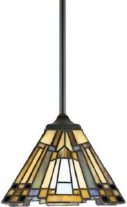 Quoizel TFIK1508VA Inglenook Tiffany Style Classic Geometric Handcrafted Mini Pendant Lighting, 1-Light 100 Watt, 7" H x 8" W, Valiant Bronze