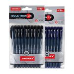 UNOMAX Boldtron 2X 1.0mm Ball Point Pens - Pack of 20 (10 Blue & 10 Black) | Fast-Flowing Ink, Pocket-Friendly, Budget-Friendly, Ideal for Daily Use and Fine Handwriting