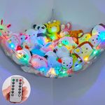 MHJY Toy Hammock Stuffed Animals Toy Storage Net with LED Light Large Corner Hanging Soft Cuddly Plush Mesh Organizer with Remote Control 8 Kinds of Llight Mode for Kids Nursery Bedroom