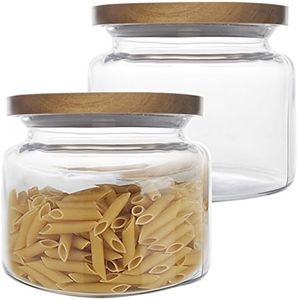 Anchor Hocking (2 Pack) 48oz Glass Jars Kitchen Canister With Wood Lids Food Storage Container Set, 6”W x 5.25”H