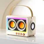 QUEQIMU Retro Bluetooth Speaker, Small Vintage Speaker Classic Decor Speaker with RGB Lights Portable Wireless Bluetooth Speaker Support USB/TF Card for Outdoor Living Room Bedroom Kitchen (Cream)