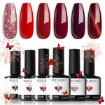 Modelones Gel Nail Polish Set, 6 Colors Wine Red Gel Polish Glitter Red Cat Eye Nail Polish Classic Popular Sparkle Bloody Red Gel Nail Polish Kit Soak Off Nail Art Manicure DIY Salon for Women