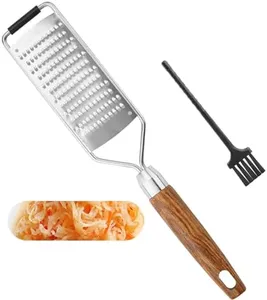 AGIgear Professional Cheese Grater Stainless Steel,Multi-Purpose Grater With Wood Handle for Cheese, Ginger, Lemon, Garlic, Nutmeg,Fruits,Chocolate & Spices-Wideboard (Round)