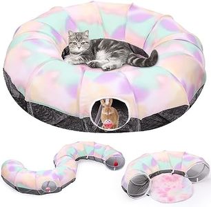 Pawaboo Cat Tunnel with Cat Bed, Spliceable Design, Cool Gradient, Fun Balls, Spacious 35.4in Diameter, Foldable and Lightweight