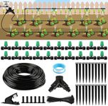 Kalolary 75FT Quick-Connect Drip Irrigation System Kit, Automatic Garden Watering System with 1/4" Tubing & Atomizing Nozzle Automatic Irrigation Equipment for Raised Garden Beds Greenhouse Lawn