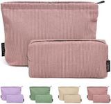 MAGEFY 2 Pcs Makeup Bags for Women, Corduroy Make up Bag for Purse Travel Makeup Bag Small Cosmetic Bags with Zipper Makeup Pouch for Travelling(Pink)