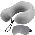 Trajectory Travel Neck Pillow with Sleeping Eye Mask Combo with 5 Years Warranty for Travel in Flight car Train Airplane for Sleeping for Men and Women Grey