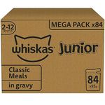 Whiskas Junior Classic Selection in Gravy 84 Pouches, Wet Kitten & Cat Food, Selection of Beef, Lamb, Chicken & Poultry, Megapack (84 x 85 g)