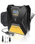 E-SMARTER Tyre Inflator Air Compressor, Car Tyre Inflator 12V, Car Tyre Pump with Memory Function, 3 Nozzle Adaptors, 20L/min Fast Inflation Car Pumps for Tyres, Car Pump for Car, Bike, Ball