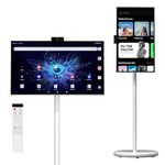 VLH 27 Inch Smart Portable TV on Wheels, 1080P Touch Screen Monitor, Android 15, EDLA-Certified, 6GB RAM 128GB Storage, 5MP Camera, Rotatable Screen, Wireless Casting, Voice Remote Control