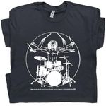 L - Davinci Drums T Shirt Cool Drum Shirts for Men Women Vintage Drummer Graphic Tee Playing Drumming Set Ludwig Pearl Black