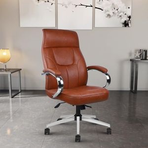 Vergo Stellar Ergonomic High Back Premium Leatherette Office Executive Boss Chair with Padded Armrests, Any Position Tilt Lock | Metal Base | Chair for Work Home (Rust Orange) (Arrives Faster)
