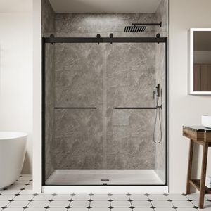 ACE DECOR Frameless Double Sliding Shower Door 56-60" W x 74" H with 5/16" (8mm) Clear SGCC Tempered Glass, Matte Black Finish Shower Doors, Reversible Installation
