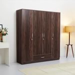 Green Soul Avalon 4 Door Engineered Wood Wardrobe/Cabinet | Multiple Shelves to organise Clothes | Storage and Everyday Utility (Dark Walnutt) 3 Years Warranty | Free Installation