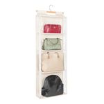 Syeeiex Dustproof Hanging Handbag Organiser With Zip, 4 Clear Pockets Purse Organizer Space Saving Hanging Handbag Storage Organiser for Wardrobe Bedroom Living Room 127 x 40cm, Beige