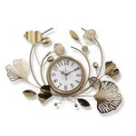 Sisliya Clocks for Living Room, Ginkgo Leaf Design Wall Clock, 3D Decorations Metal Ginkgo Leaf Design Silent Movement Wall Clocks for Home Wall Decor Clock(SS-21)