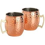 VonShef Moscow Mule Copper Mugs, Set of 2 450ml Stainless Steel Hammered Mugs with Handle, Copper Insulated Cocktail Mugs for Ice Cold Drinks, Cocktails & Beer