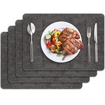 BIPASION Placemats, Faux Leather Heat Resistant Placemats for Dining Table Set of 4, Waterproof Wipeable Washable Place Mats, Easy to Clean Non-Slip Table Mats, 11.8" x 17", Black