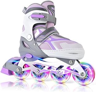 2PM SPORTS Inline Skates for Kids Girls Boys Ages 4-8 8-12 4-7 7-12 10-14, Adjustable Kids Roller Skates Blades for Adults Men Women Beginners Youths Violet Size 10C 1 2 3 4 5 6 7 8 9 10