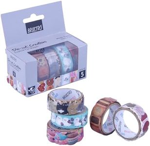 BRUSTRO Die-Cut Creations Washi Tapes | Set of 5 | 15 mm x 3 mtrs | Low Tack Adhesive, Ideal for Scrapbooking, Planners, Card/Gift Wrapping, DIY, Home Decor, Art & Craft Supplies