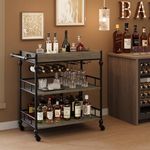 GarveeHome Bar Cart, Bar Carts for The Home, 3 Tier Serving Cart with Wheels, Home Bar & Serving Carts, Metal Rolling Cart with Wine Rack & Removable Tray for Kitchen, Dining Room, Living Room-Grey